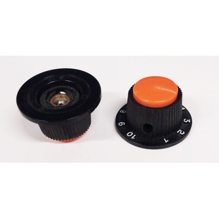 Bouton de potentiomètre rouge axe 6mm a vis numéroté