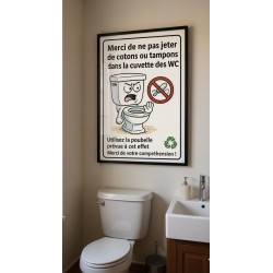 Panneau merci de ne pas jeter de cotons ou tampons dans la cuvette des wc